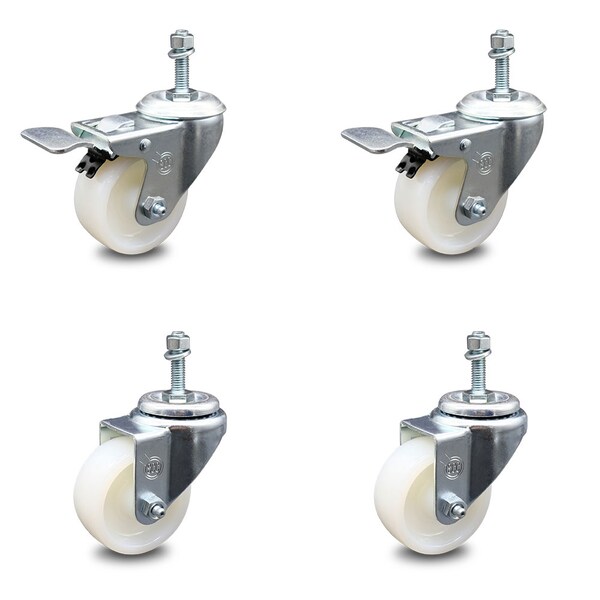 Service Caster 3 Inch Nylon Wheel Swivel 3/8 Inch Threaded Stem Caster Total Lock Brakes, 2PK SCC-TSTTL20S314-NYS-381615-2-S-2 - main